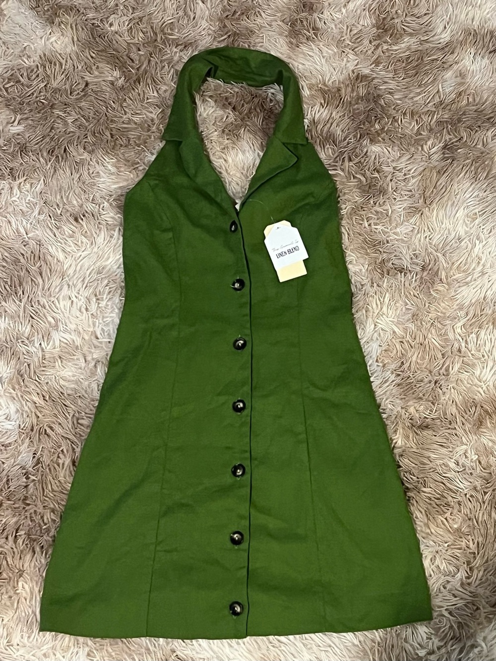 Olive Green Halter Button-Front Dress. Small.